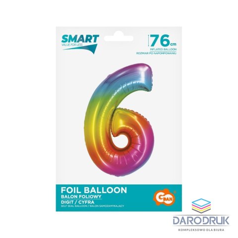 Godan Balon foliowy Smart cyfra 6 tęcza 76cm Godan (CH-STC6)