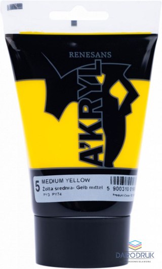 Renesans Farba akrylowa satynowa 05 kolor: żółty 100ml Renesans