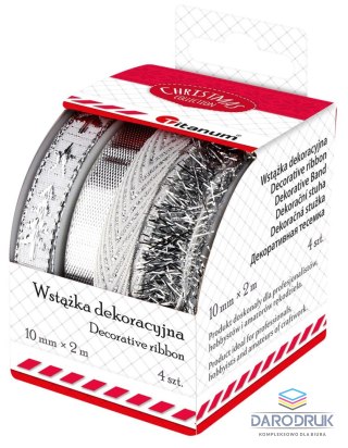 Titanum Wstążka Craft-Fun Series Boże Narodzenie 4 wzory 10x2 [mm x m] biało-srebrny Titanum (A-28(7))