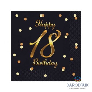 Godan Serwetki 18 Birthday,nadruk złoty CZARNY papier [mm:] 330x330 Godan (PG-S18C)