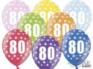 Partydeco Balon gumowy gumowy 80 urodziny, mix kolorów 30 cm/6 sztuk mix 300mm Partydeco (SB14M-080-000-6)
