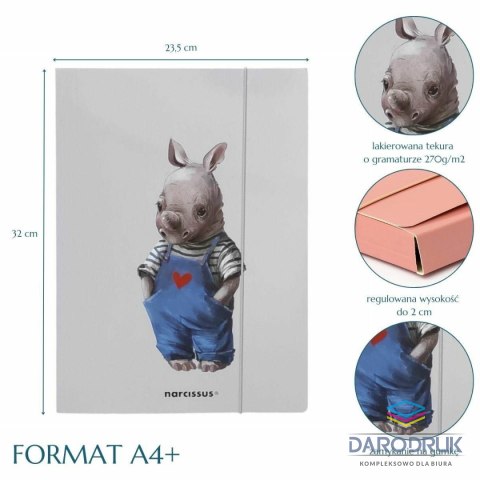 Narcissus Teczka kartonowa na gumkę nosorożec A4 mix 270g Narcissus