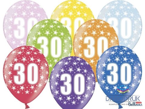 Partydeco Balon gumowy gumowy 30 urodziny, mix kolorów 30 cm/6 sztuk mix 300mm Partydeco (SB14M-030-000-6)