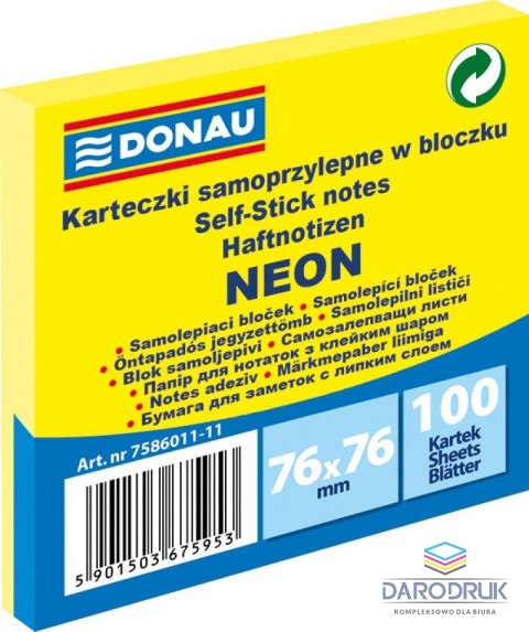 Donau Notes samoprzylepny (karteczki) Neon żółty 100k [mm:] 76x76 Donau (7586011-11)