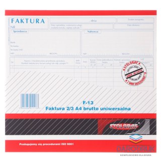 Stolgraf Druk samokopiujący 2/3 A4 faktura VAT 2/3 A4 brutto uniwersalna 100k. Stolgraf (F13)