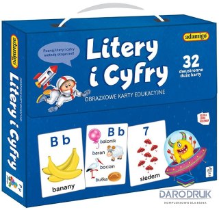 Adamigo Karty literki i cyferki obrazkowe karty edukacyjne Adamigo