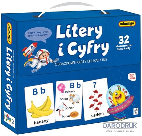 Adamigo Karty literki i cyferki obrazkowe karty edukacyjne Adamigo