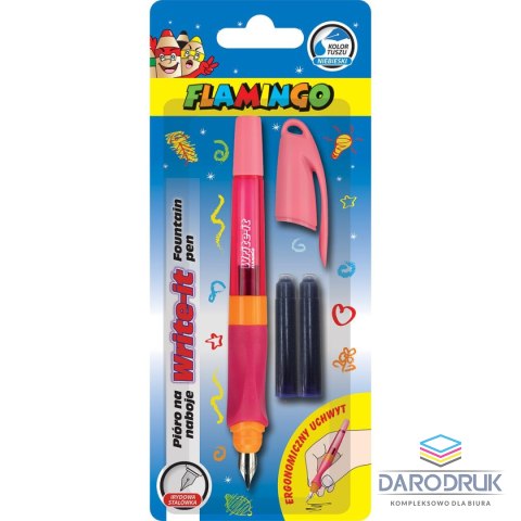 Flamingo Pióro na naboje Write-it Flamingo różowe + 2 naboje