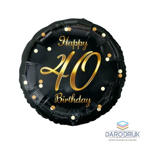 Godan Balon foliowy Happy 40 Birthday, czarny, nadruk złoty 18cal Godan (FG-O40Z)