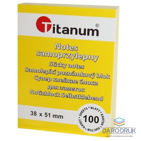 Titanum Notes samoprzylepny (karteczki) żółty 100k [mm:] 38x51 Titanum (S-2005)