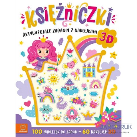 Aksjomat Książka dla dzieci Księżniczki. Aktywizujące zadania z naklejkami 3D Aksjomat