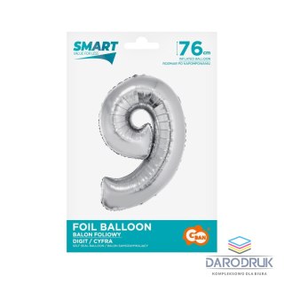 Godan Balon foliowy Smart cyfra 9 srebrna 76cm Godan (CH-SSR9)