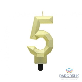 Godan Świeczka urodzinowa cyferka 5 - Diament, metalik złoty, 7.6 cm Godan (PF-SDZ5)