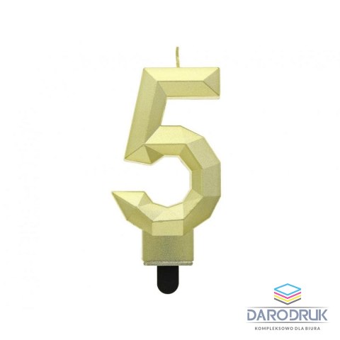 Godan Świeczka urodzinowa cyferka 5 - Diament, metalik złoty, 7.6 cm Godan (PF-SDZ5)