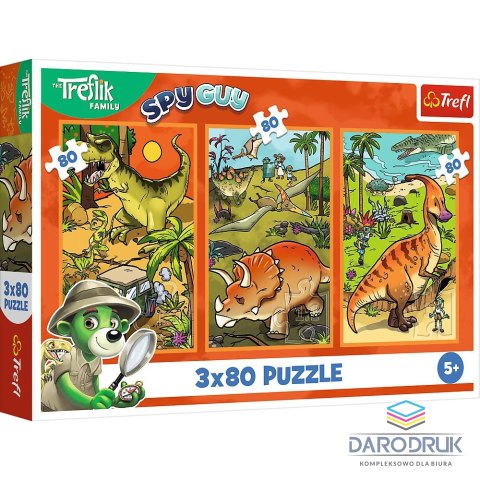 Trefl Puzzle Trefliki w świecie dinozaurów 3x80 el. Trefl (34888)