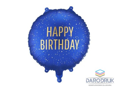Partydeco Balon foliowy pastylka Happy Birthday, 35x35 cm, granat 18cal Partydeco (FB353-074)
