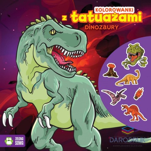 Zielona Sowa Kolorowanka z tatuażami. Dinozaury Zielona Sowa