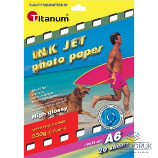 Titanum Papier fotograficzny Titanum 10x15 cm (A6) 20 kartek 230 g/m² błyszczący wodoodporny