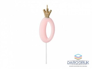 Partydeco Świeczka urodzinowa Cyferka 0, jasny różowy, 9.5cm Partydeco (SCU6-0-081J)