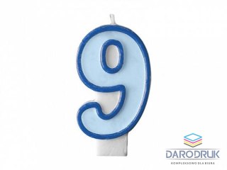 Partydeco Świeczka urodzinowa Cyferka 9 w kolorze niebieskim 7 centymetrów Partydeco (SCU1-9-001)