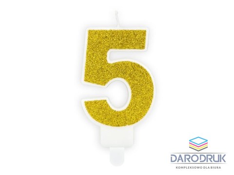 Partydeco Świeczka urodzinowa cyferka 5 złoty brokat 7cm Partydeco (SCU3-5-019B)