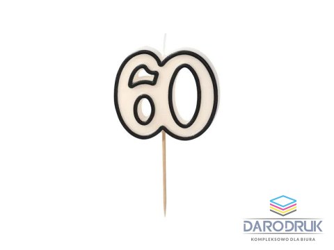 Partydeco Świeczka urodzinowa liczba 60, 5,5cm, biało-czarny Partydeco (SCU16-60)