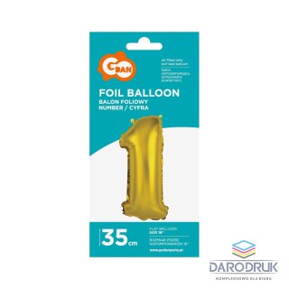 Godan Balon foliowy cyfra 1 złoty 35 cm Godan (FG-C35Z1)