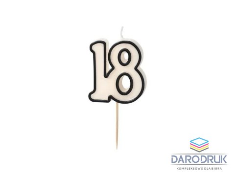 Partydeco Świeczka urodzinowa liczba 18, 5,5cm, biało-czarny Partydeco (SCU16-18)