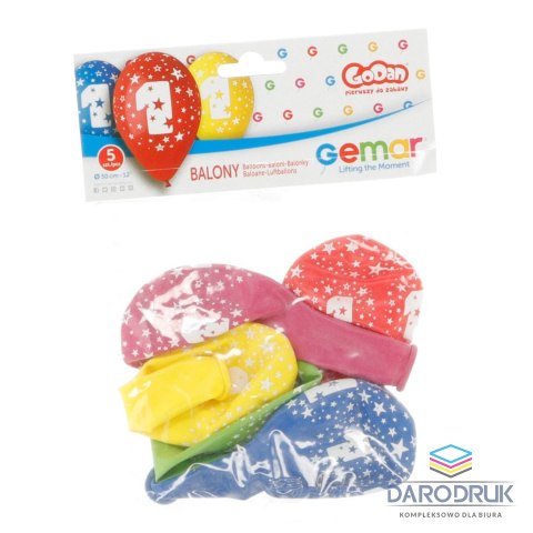 Godan Balon gumowy Z NADRUKIEM 5 szt mix 300mm 12cal Godan (GS110/1)