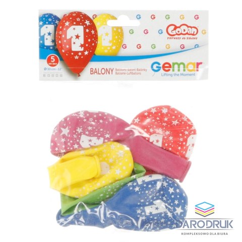 Godan Balon gumowy Z NADRUKIEM 5 szt mix 300mm 12cal Godan (GS110/1)