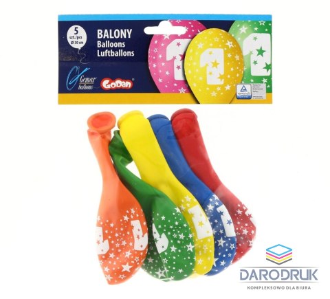Godan Balon gumowy Z NADRUKIEM 5 szt mix 300mm 12cal Godan (GS110/1)