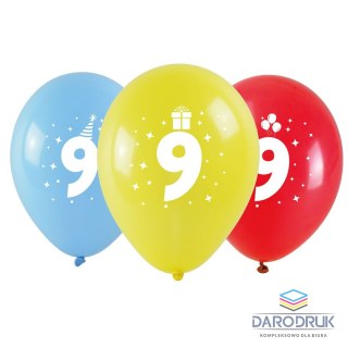 Arpex Balon gumowy z nadrukiem cyferki - 9 (3 szt.) mix 280mm Arpex (KB1986-9-9944)