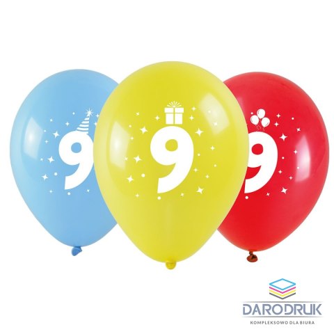 Arpex Balon gumowy z nadrukiem cyferki - 9 (3 szt.) mix 280mm Arpex (KB1986-9-9944)