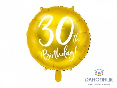 Partydeco Balon foliowy 30 urodziny, złoty 45 cm 18cal Partydeco (FB24M-30-019)