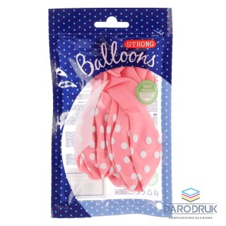 Partydeco Balon gumowy gumowy różowy w białe kropki 30 cm/6 sztuk różowy 300mm Partydeco (SB14P-223-081JW-6)