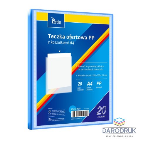 Tetis Teczka plastikowa niebieska A4 20 koszulek 5903242104817 A4 niebieski Tetis (BT630-N20)