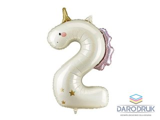 Partydeco Balon foliowy Cyfra 2 Jednorożec, 93cm Partydeco (FB359-2)