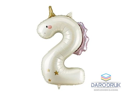 Partydeco Balon foliowy Cyfra 2 Jednorożec, 93cm Partydeco (FB359-2)
