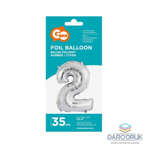 Godan Balon foliowy cyfra 2 srebrny 35 cm 16cal Godan (FG-C35S2)