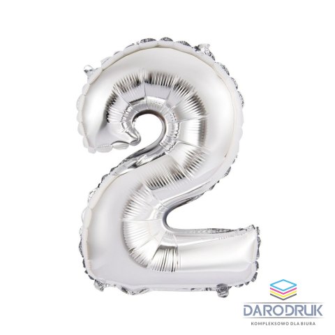 Godan Balon foliowy cyfra 2 srebrny 35 cm 16cal Godan (FG-C35S2)