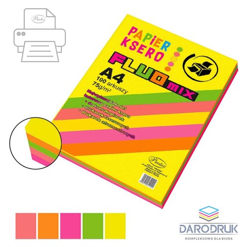 Protos Papier kolorowy A4 fluo mix 100k. 80g Protos