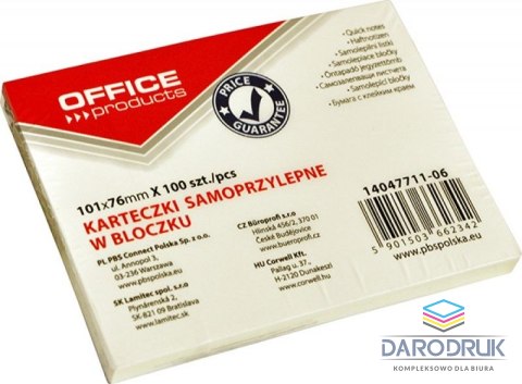 Office Products Notes samoprzylepny (karteczki) żółty jasny 100k [mm:] 101x76 Office Products (14047711-06)