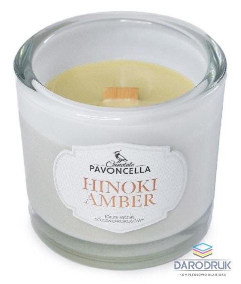 Pavoncella Świeczka ozdobna Classico Hinoki Amber biała 170g Pavoncella (5905711530509)