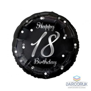 Godan Balon foliowy Happy 18 Birthday, czarny, nadruk srebrny 18cal Godan (FG-O18S)