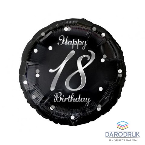 Godan Balon foliowy Happy 18 Birthday, czarny, nadruk srebrny 18cal Godan (FG-O18S)