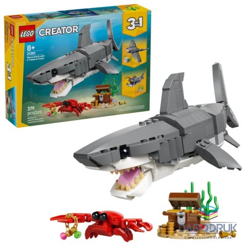 Lego Klocki konstrukcyjne Creator 3w1 Groźny rekin i skrzynia ze skarbem Lego (31381)