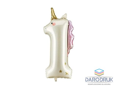 Partydeco Balon foliowy Cyfra 1 Jednorożec, 93cm Partydeco (FB359-1)