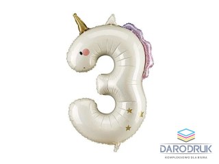Partydeco Balon foliowy Cyfra 3 Jednorożec, 93cm Partydeco (FB359-3)