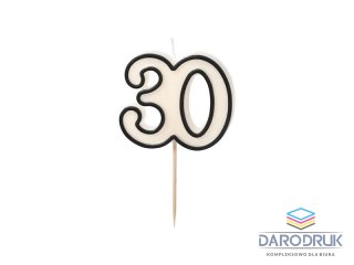 Partydeco Świeczka urodzinowa liczba 30, 5,5cm, biało-czarny Partydeco (SCU16-30)