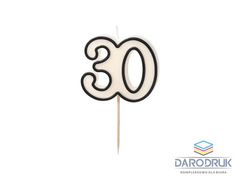 Partydeco Świeczka urodzinowa liczba 30, 5,5cm, biało-czarny Partydeco (SCU16-30)
